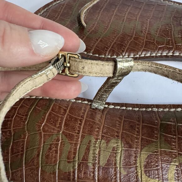 Sam Edelman Gigi Gold Sandals Size 9.5 Thong Slingback Flat Faux Crocodile - Picture 10 of 10